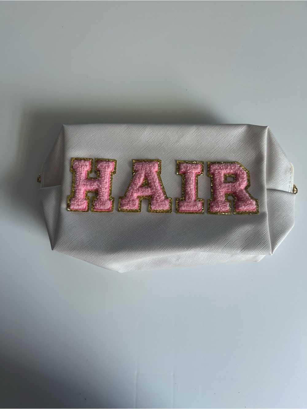 Pink 'HAIR' Embellished White Hair Accessory Pouch